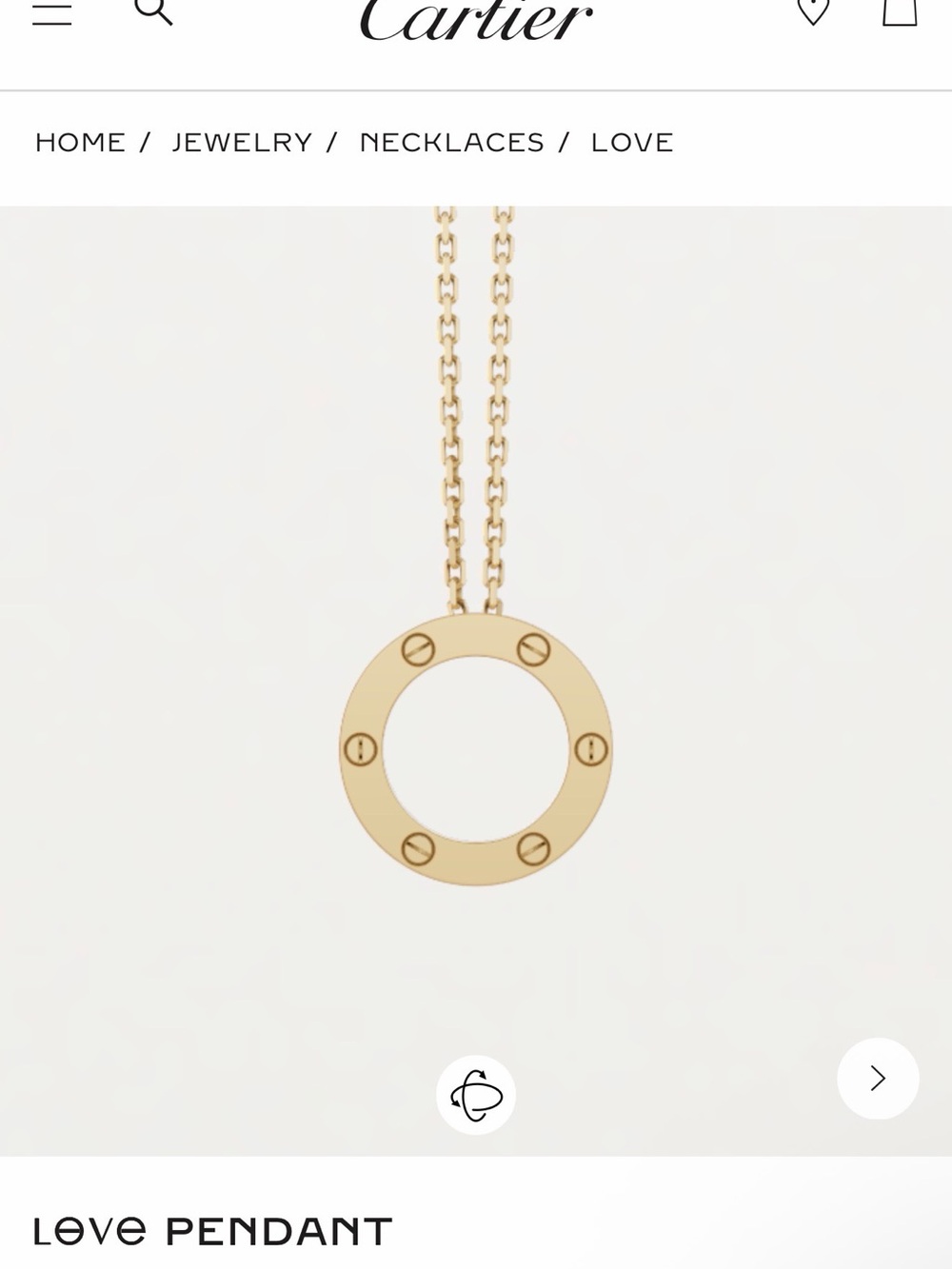 Cartier Yellow Gold Love Circle Pendant Necklace